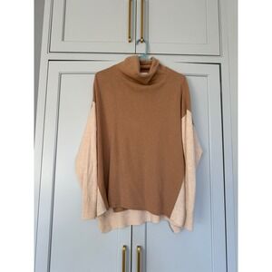 Brodie Cashmere Colorblock Oversize Sweater Camel 100% Cashmere Womens XS